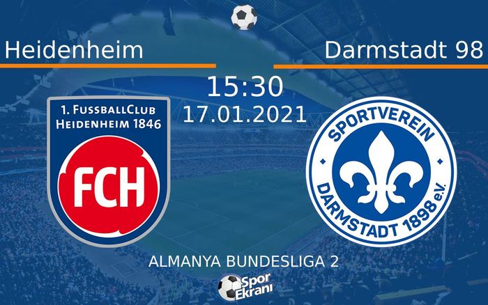 17 Ocak 2021 Heidenheim vs Darmstadt 98 maçı Hangi Kanalda Saat Kaçta Yayınlanacak? 17 Ocak 2021 Heidenheim vs Darmstadt 98 maçı Hangi Kanalda Saat Kaçta Yayınlanacak?