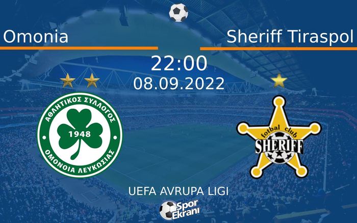 08 Eylül 2022 Omonia vs Sheriff Tiraspol maçı Hangi Kanalda Saat Kaçta Yayınlanacak? 08 Eylül 2022 Omonia vs Sheriff Tiraspol maçı Hangi Kanalda Saat Kaçta Yayınlanacak?