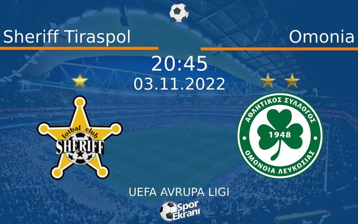 03 Kasım 2022 Sheriff Tiraspol vs Omonia maçı Hangi Kanalda Saat Kaçta Yayınlanacak? 03 Kasım 2022 Sheriff Tiraspol vs Omonia maçı Hangi Kanalda Saat Kaçta Yayınlanacak?