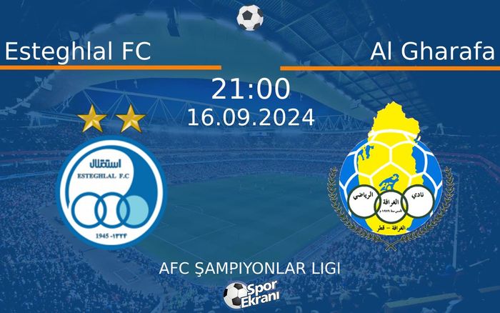 16 Eylül 2024 Esteghlal FC vs Al Gharafa maçı Hangi Kanalda Saat Kaçta Yayınlanacak? 16 Eylül 2024 Esteghlal FC vs Al Gharafa maçı Hangi Kanalda Saat Kaçta Yayınlanacak?