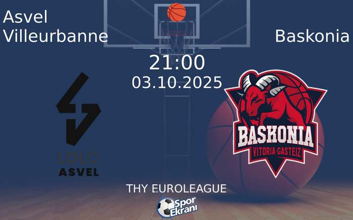 03 Ekim 2025 Asvel Villeurbanne vs Baskonia maçı Hangi Kanalda Saat Kaçta Yayınlanacak?