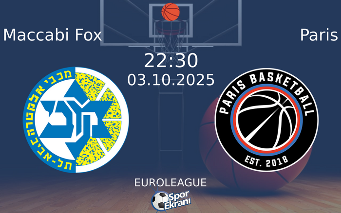 03 Ekim 2025 Maccabi Fox vs Paris maçı Hangi Kanalda Saat Kaçta Yayınlanacak? 03 Ekim 2025 Maccabi Fox vs Paris maçı Hangi Kanalda Saat Kaçta Yayınlanacak?