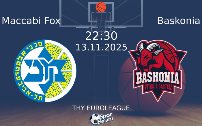 13 Kasım 2025 Maccabi Fox vs Baskonia maçı Hangi Kanalda Saat Kaçta Yayınlanacak? 13 Kasım 2025 Maccabi Fox vs Baskonia maçı Hangi Kanalda Saat Kaçta Yayınlanacak?