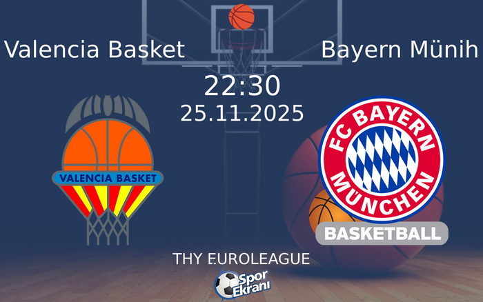 25 Kasım 2025 Valencia Basket vs Bayern Münih maçı Hangi Kanalda Saat Kaçta Yayınlanacak?