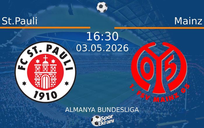 03 Mayıs 2026 St.Pauli vs Mainz maçı Hangi Kanalda Saat Kaçta Yayınlanacak? 03 Mayıs 2026 St.Pauli vs Mainz maçı Hangi Kanalda Saat Kaçta Yayınlanacak?